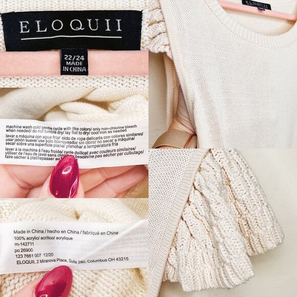 Eloquii Flutter Cap Sleeve Sheer Ivory Cream Knit Sweater Mini Dress 22 or 24 - Picture 12 of 14